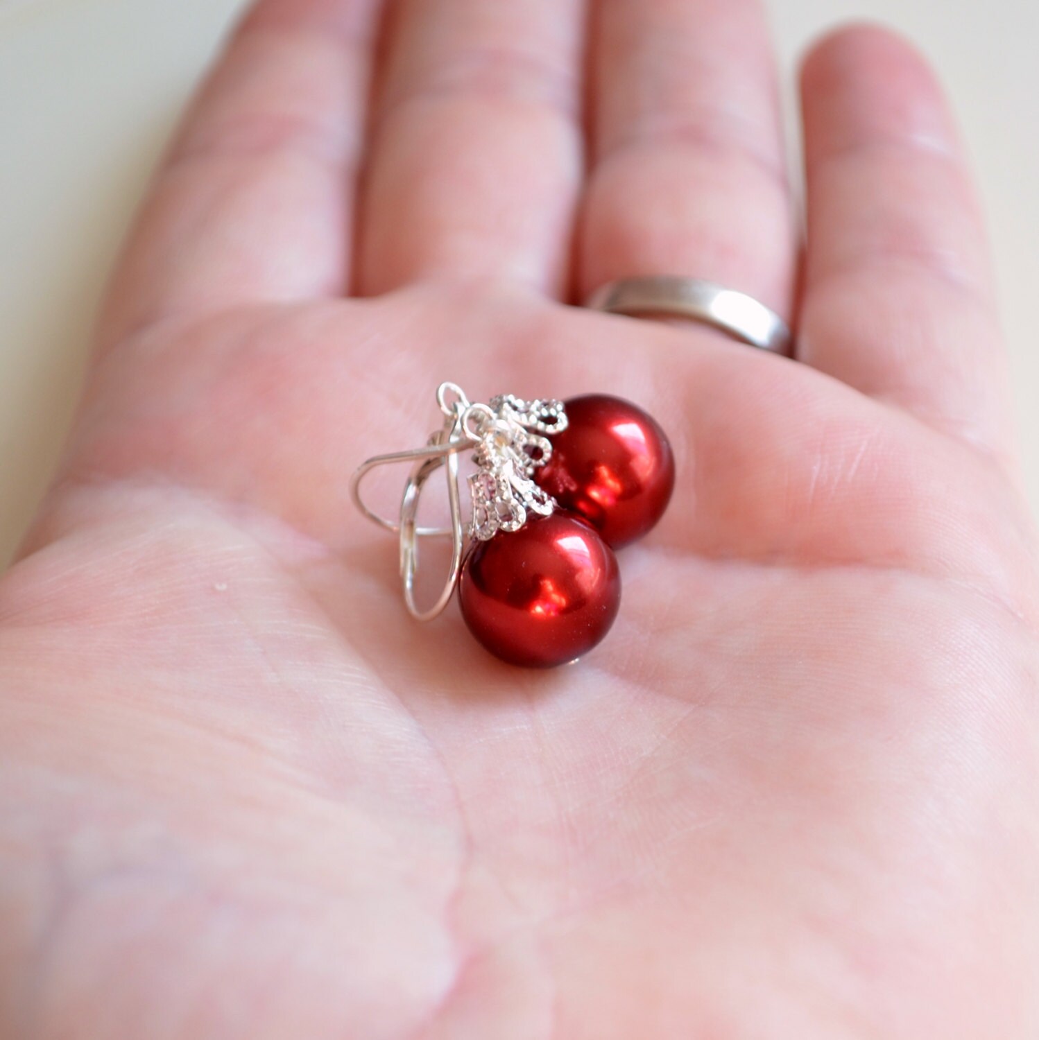 CHRISTMAS TREE LAMPWORK Red Crystal earring GP LEVERBACK CHRISTMAS TREE LAMPWORK Red Crystal earring GP LEVERBACK