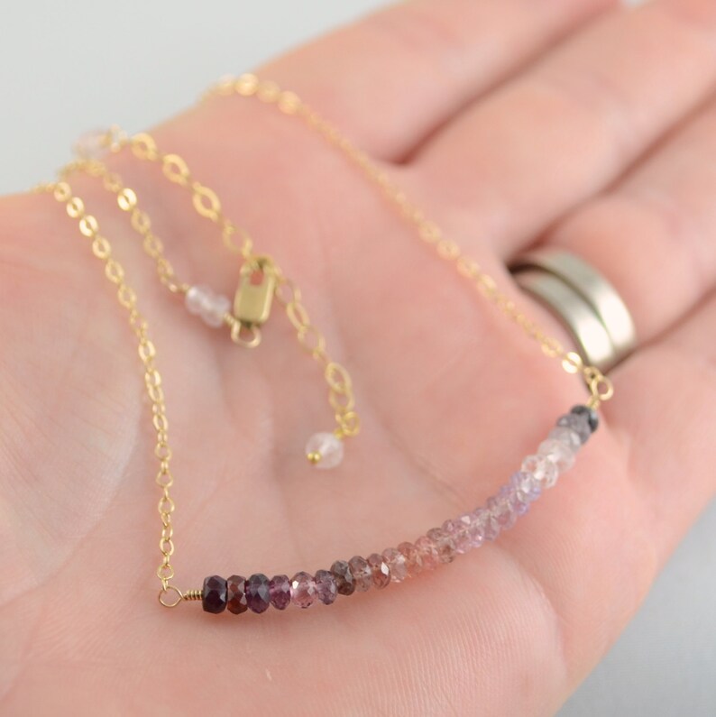 Made to Order Ombre Necklace with Genuine Spinel Stones Gemstone Row Necklace in Gold