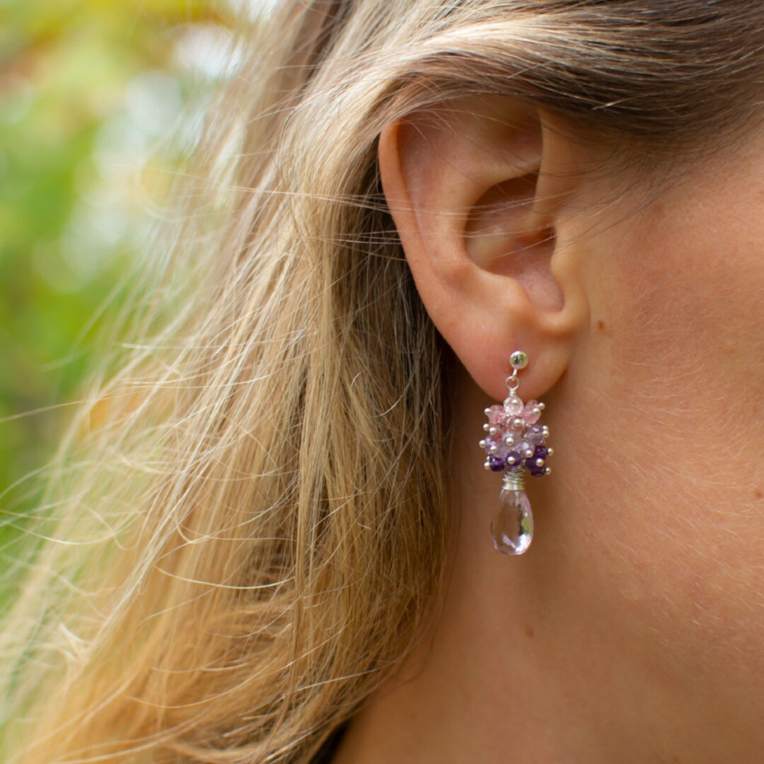 Pink Amethyst Earrings, Sterling Silver Ear Posts, AAA Stone, Spinel ...