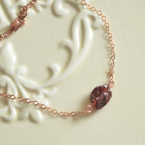 Raw Garnet Bracelet, Red Gemstone, Real Genuine Stone, Dainty Rose Gold Chain, January Birthstone Jewelry, Free Shipping image 4