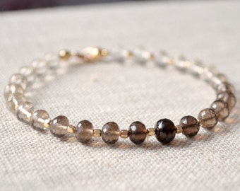 Smoky Quartz Bracelet: Gold Beaded Ombre Gemstone Jewelry