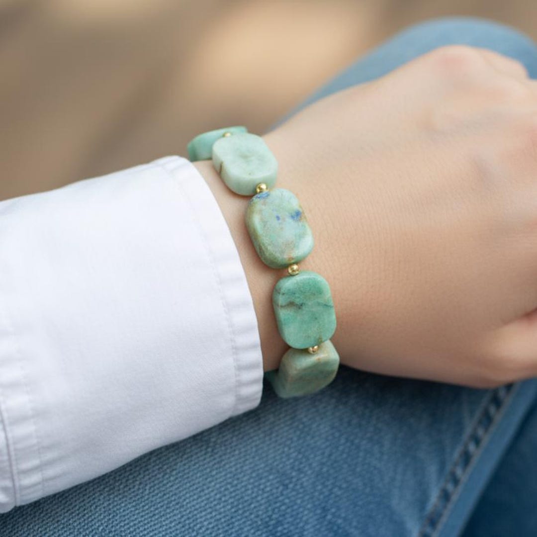 Chrysoprase Nugget Bracelet: Chunky Mint Green Gemstone, Gold