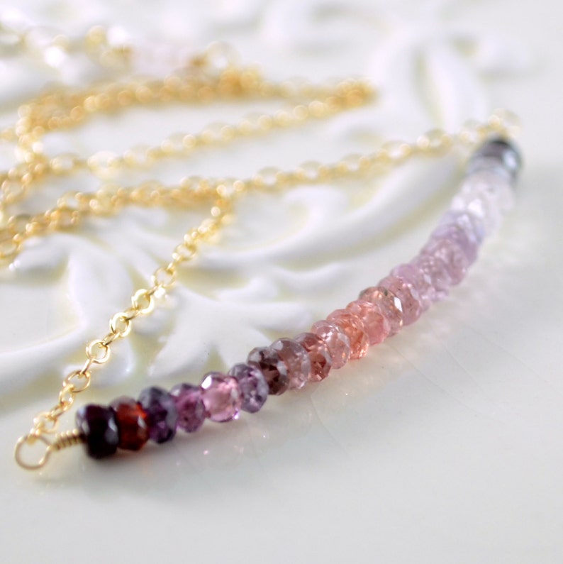 Made to Order Ombre Necklace with Genuine Spinel Stones Gemstone Row Necklace in Gold