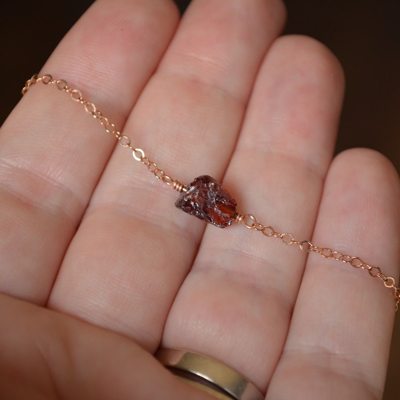 Raw Garnet Bracelet, Red Gemstone, Real Genuine Stone, Dainty Rose Gold Chain, January Birthstone Jewelry, Free Shipping image 5