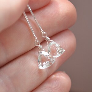 Long Crystal Quartz Earrings, Sterling Silver Threaders, Box Chain Threaders, April Birthstone Jewelry, Earrings for Women, Teen Girl Gifts