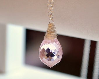 Blush Pink Necklace, Morganite Quartz Jewelry, Morganite Necklace, Sterling Silver or Gold, Gemstone Pendant, Wire Wrapped