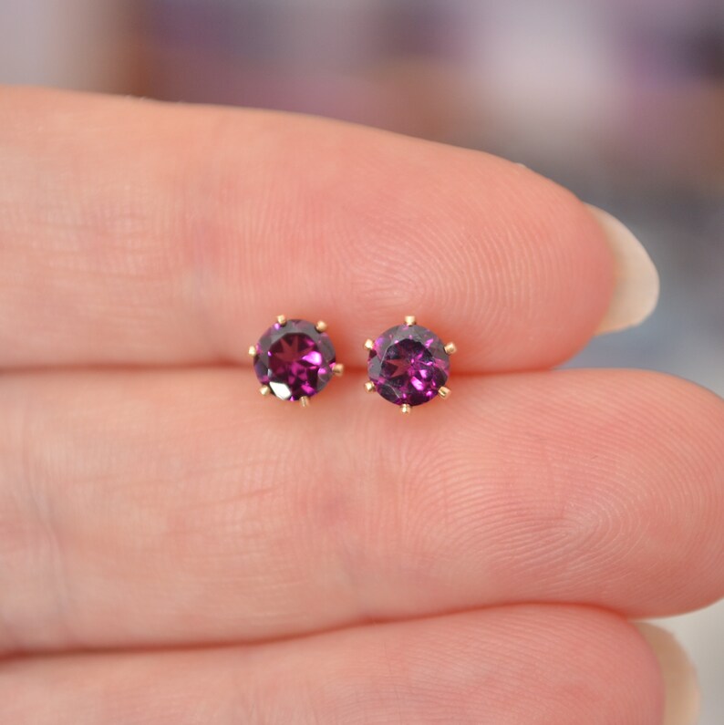 Rhodolite Garnet Stud Earrings, Real Gemstones, 5mm Round, Semiprecious Stone, Sterling Silver Jewelry, Best Friend Gift for Women image 5