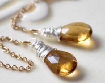 Mixed Metal Earrings, Quartz Earrings, Sterling Silver and Gold Threader Earrings, Gemstone Earrings, Long Gold Earrings, Best Friend Gift