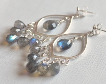 Labradorite Chandelier Earrings: Sterling Silver Gemstone Dangle Earrings