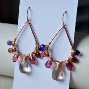 Bold Gemstone Earrings, Rose Gold, Ametrine, Plum Rhodolite, Red Garnet ...