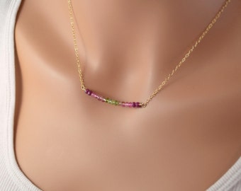Genuine Ruby and Tourmaline Necklace in Gold