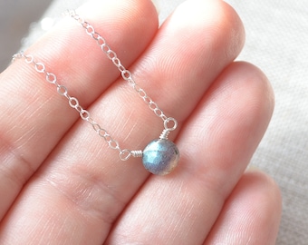 Labradorite Choker Necklace, Sterling Silver Chain, Gemstone Jewelry