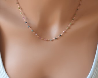 Dainty Tourmaline Choker Necklace, Rose Gold or Sterling Silver