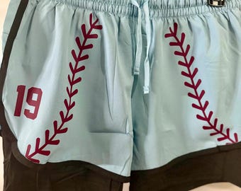 Women's Athletic Shorts with Pockets | Glitter Baseball Stitching Detail Activewear