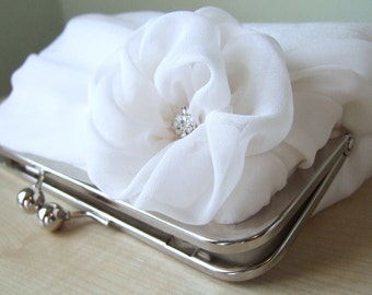 Bridal clutch, Silk Chiffon Clutch In White or Ivory, Wedding clutch, Wedding bag, Luxury Bridesmaid Gift