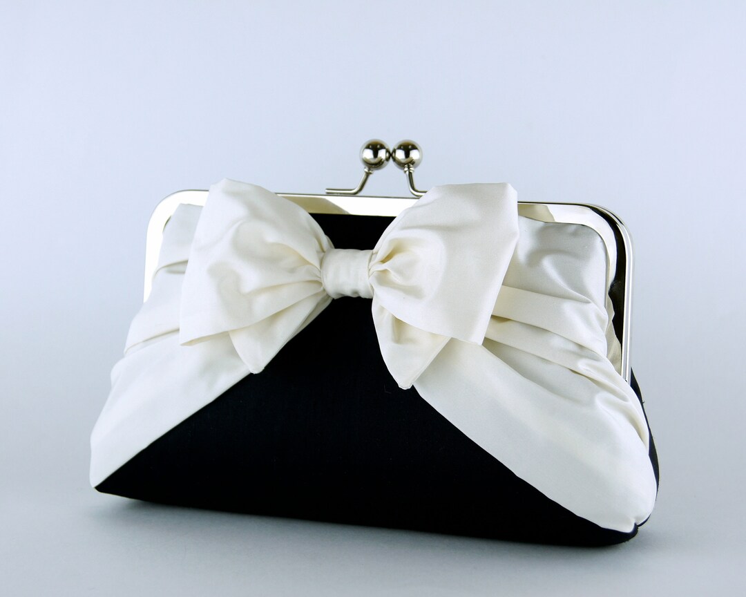 Silk Bow Clutch in Black and Ivory Etsy