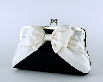 Silk Bow Clutch in Black and Ivory