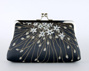 Silk Clutch in Black with Flowers