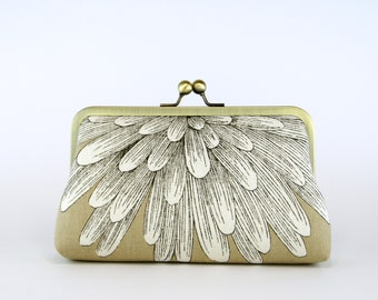 Chrysanthemum Clutch on Beige (choose your color) With Silk Lining