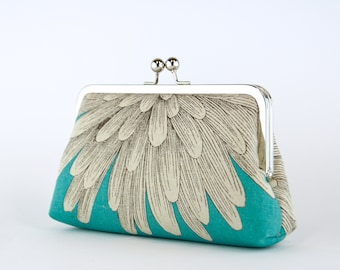 Chrysanthemum Clutch on Turquoise (choose your color) With Silk Lining