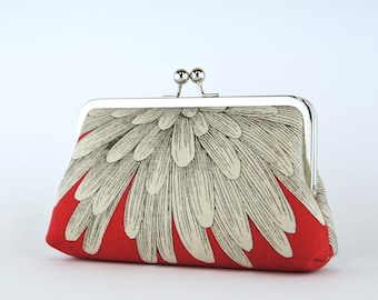 Chrysanthemum Clutch on Red (choose your color) With Silk Lining