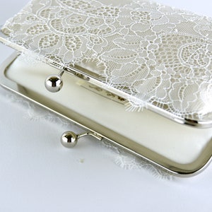 Bridal clutch, Chantilly Lace Silk Clutch in Ivory on Champagne, wedding clutch, wedding bag, Bridal clutch image 4