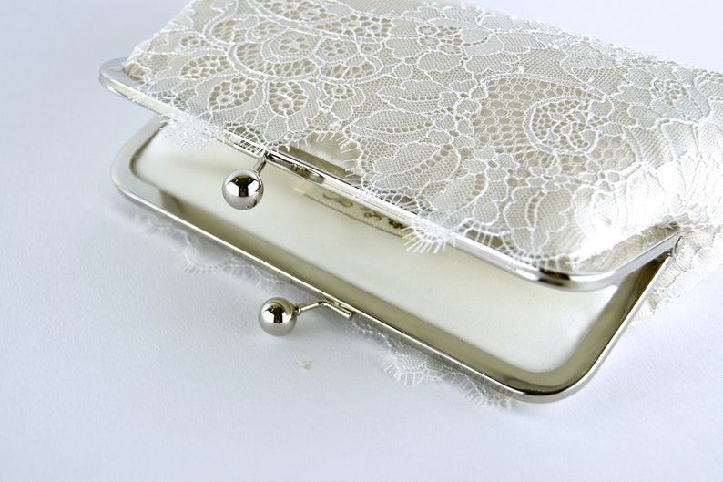 Bridal clutch, Chantilly Lace Silk Clutch in Ivory on Champagne, wedding clutch, wedding bag, Bridal clutch image 4