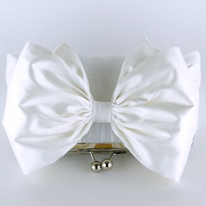 Bow Clutch in Ivory/White Silk image 3