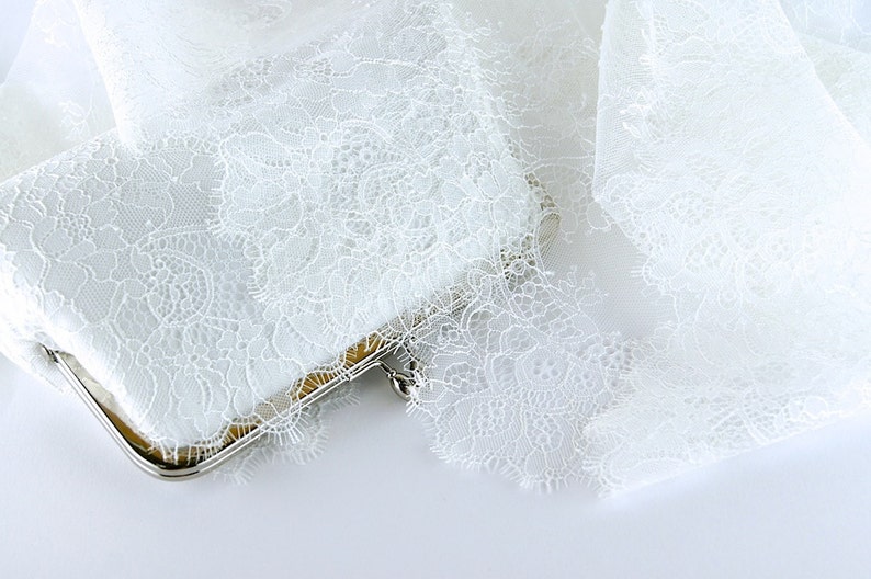 Bridal clutch, Chantilly Lace Silk Clutch in Ivory on Champagne, wedding clutch, wedding bag, Bridal clutch image 2