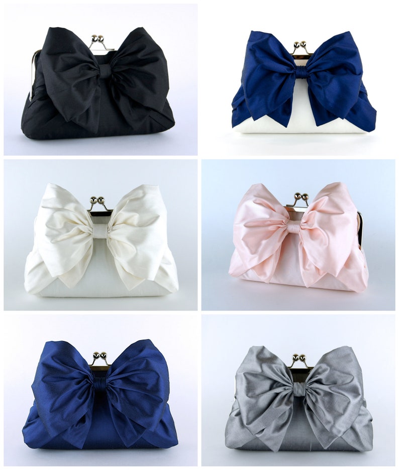 Bow Clutch in Ivory/White Silk image 9