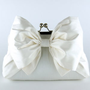Bow Clutch in Ivory/White Silk image 1