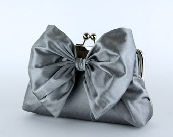 Silk Bow Clutch in Silver