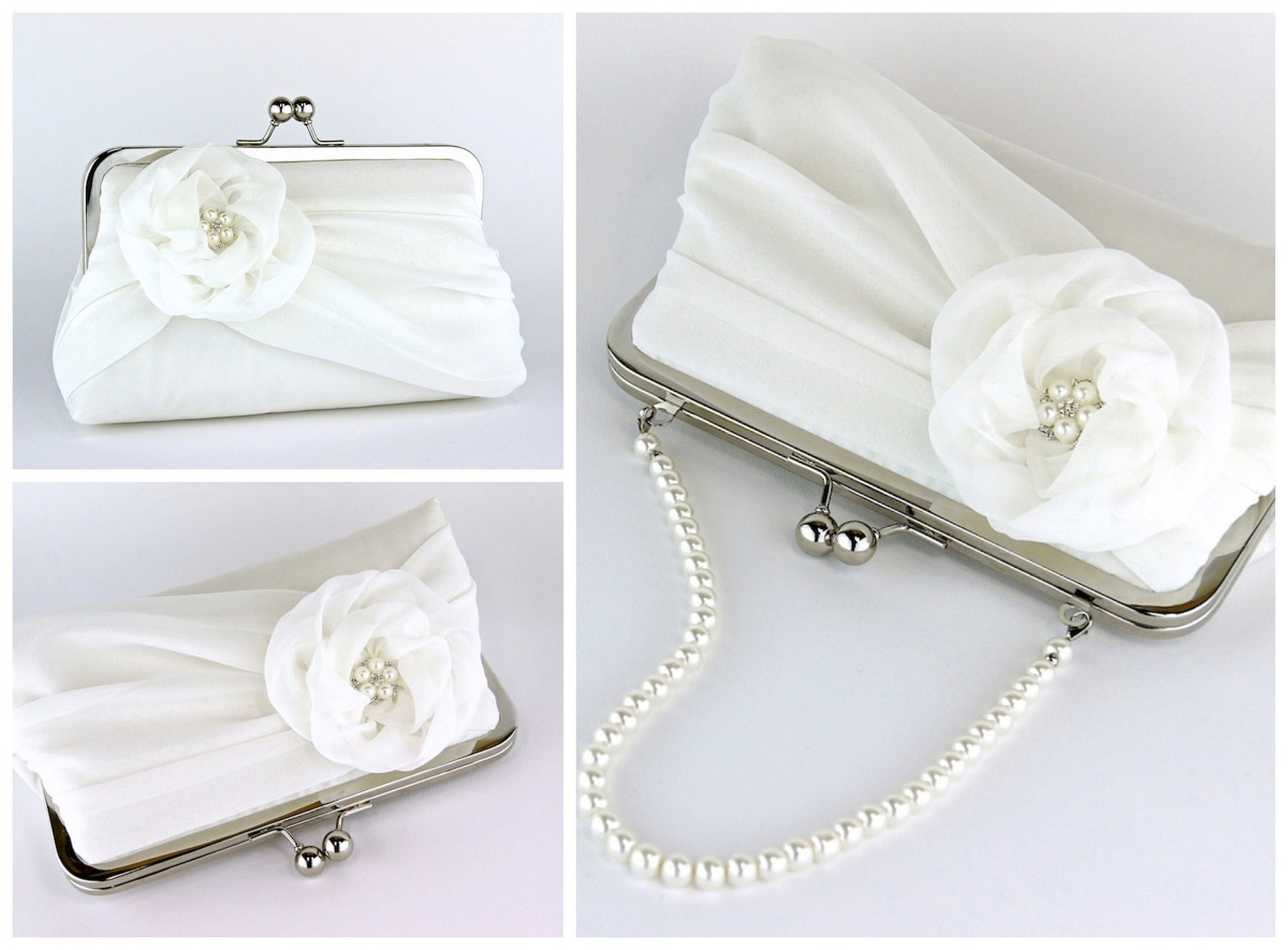 Bridal Clutch Silk Chiffon Clutch With Pearls Wedding Purse Etsy