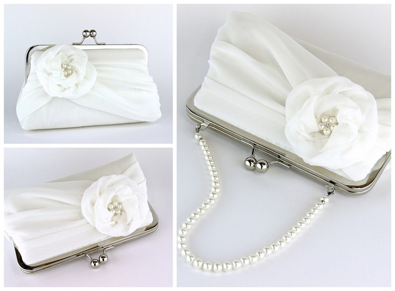 Bridal Clutch Silk Chiffon Clutch With Pearls Wedding Purse Etsy