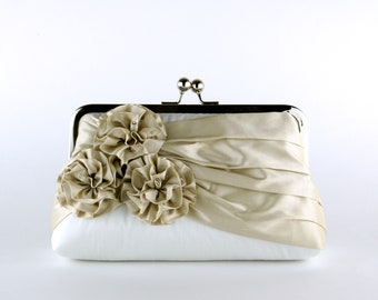 Roses Silk Bridal Clutch in Champagne