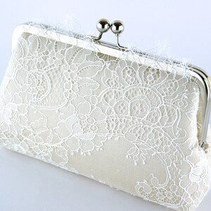 Bridal clutch, Chantilly Lace Silk Clutch in Ivory on Champagne, wedding clutch, wedding bag, Bridal clutch image 10