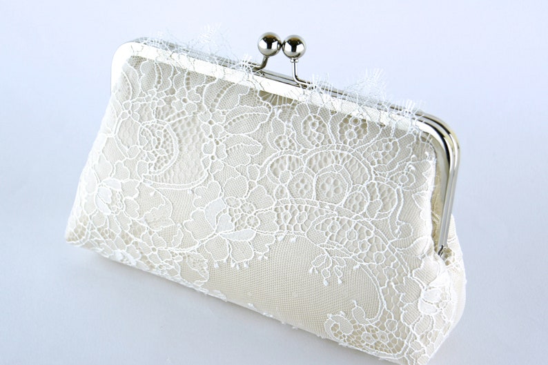 Bridal clutch, Chantilly Lace Silk Clutch in Ivory on Champagne, wedding clutch, wedding bag, Bridal clutch image 10