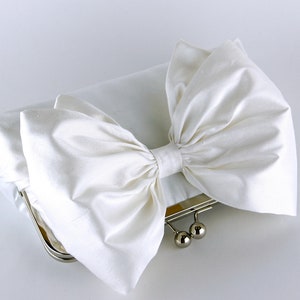 Bow Clutch in Ivory/White Silk image 2