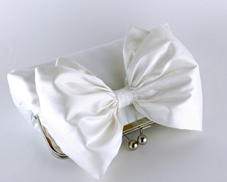 Bow Clutch in Ivory/White Silk image 2