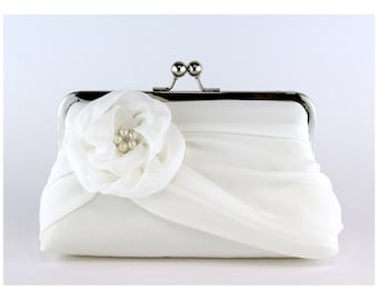 Bruids clutch, zijden chiffon clutch met parels, bruiloft tas, bruiloft clutch