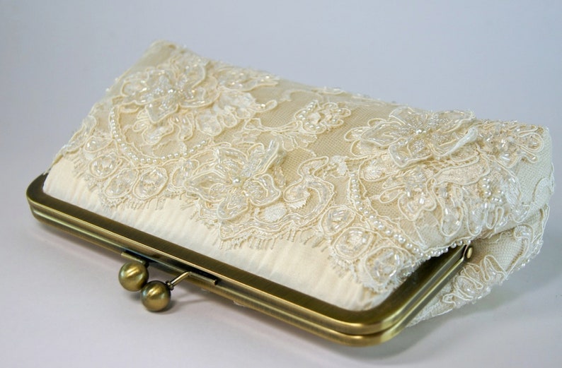 Alencon Beaded and Appliquéd Lace Silk Clutch in Old Ivory - Etsy