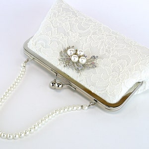 Silk Lace Clutch with Brooch, Bridal clutch, Wedding purse, Wedding clutch image 2