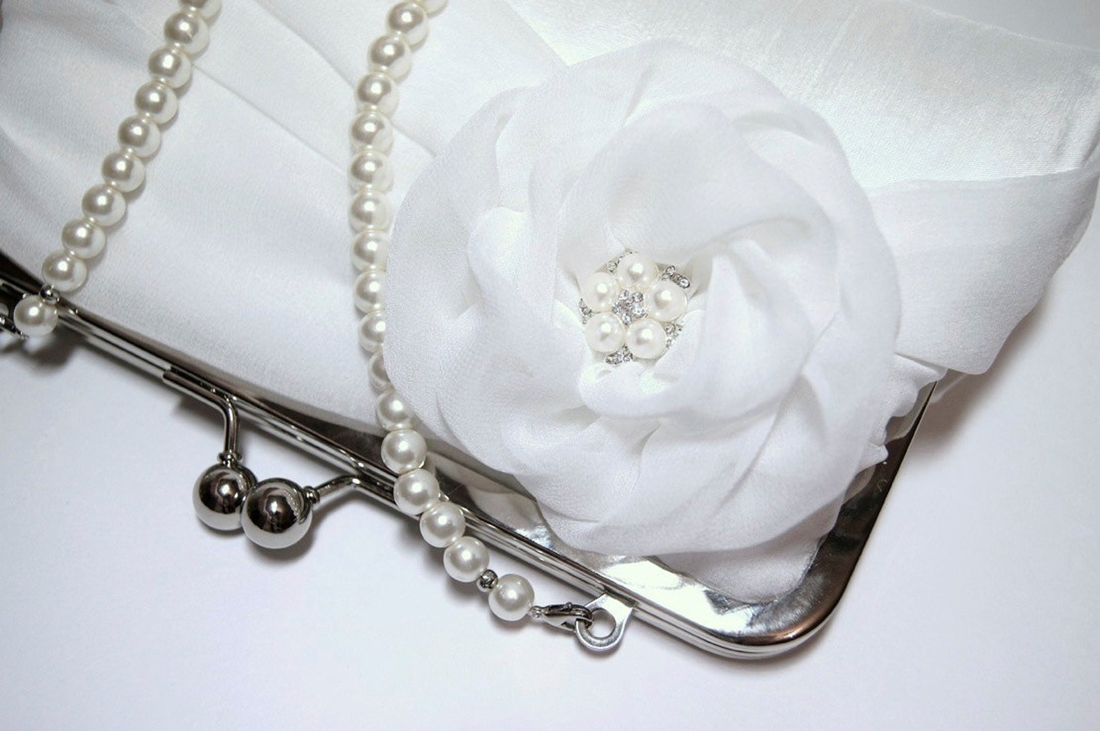 Bridal Clutch Silk Chiffon Clutch With Pearls Wedding Purse Etsy