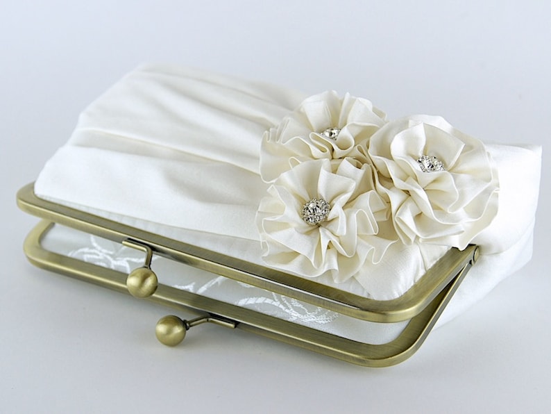 Roses with Rhinestone Silk Clutch, wedding clutch, wedding bag, bridesmaid clutch, Bridal clutch, Purse for wedding image 5