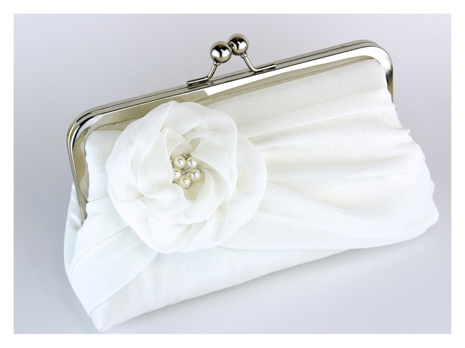 Bridal Clutch Silk Chiffon Clutch With Pearls Wedding Purse Etsy