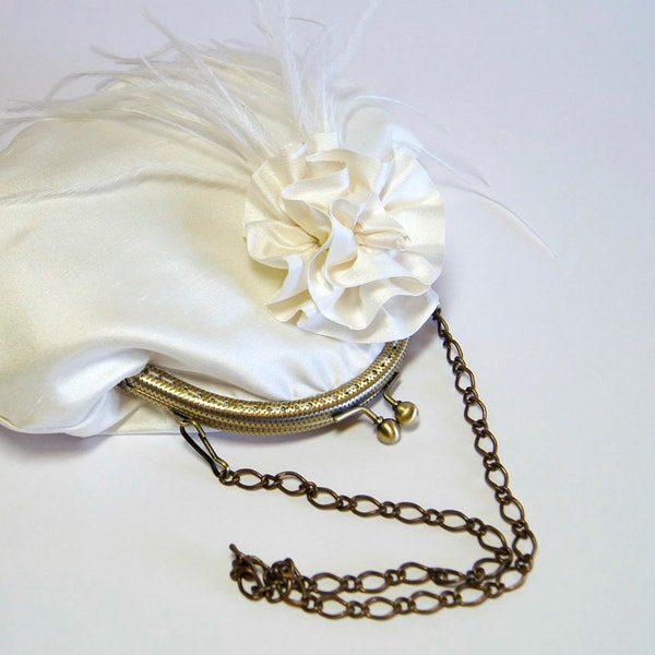 Ostrich Silk Wedding Purse  In Ivory