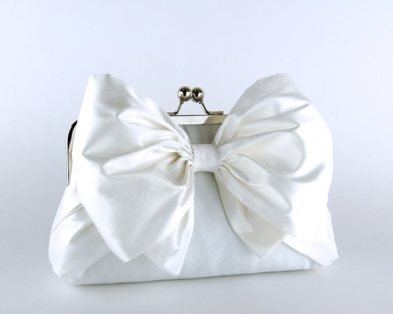 Silk Bow Clutch in Ivory or White Wedding clutch Wedding | Etsy