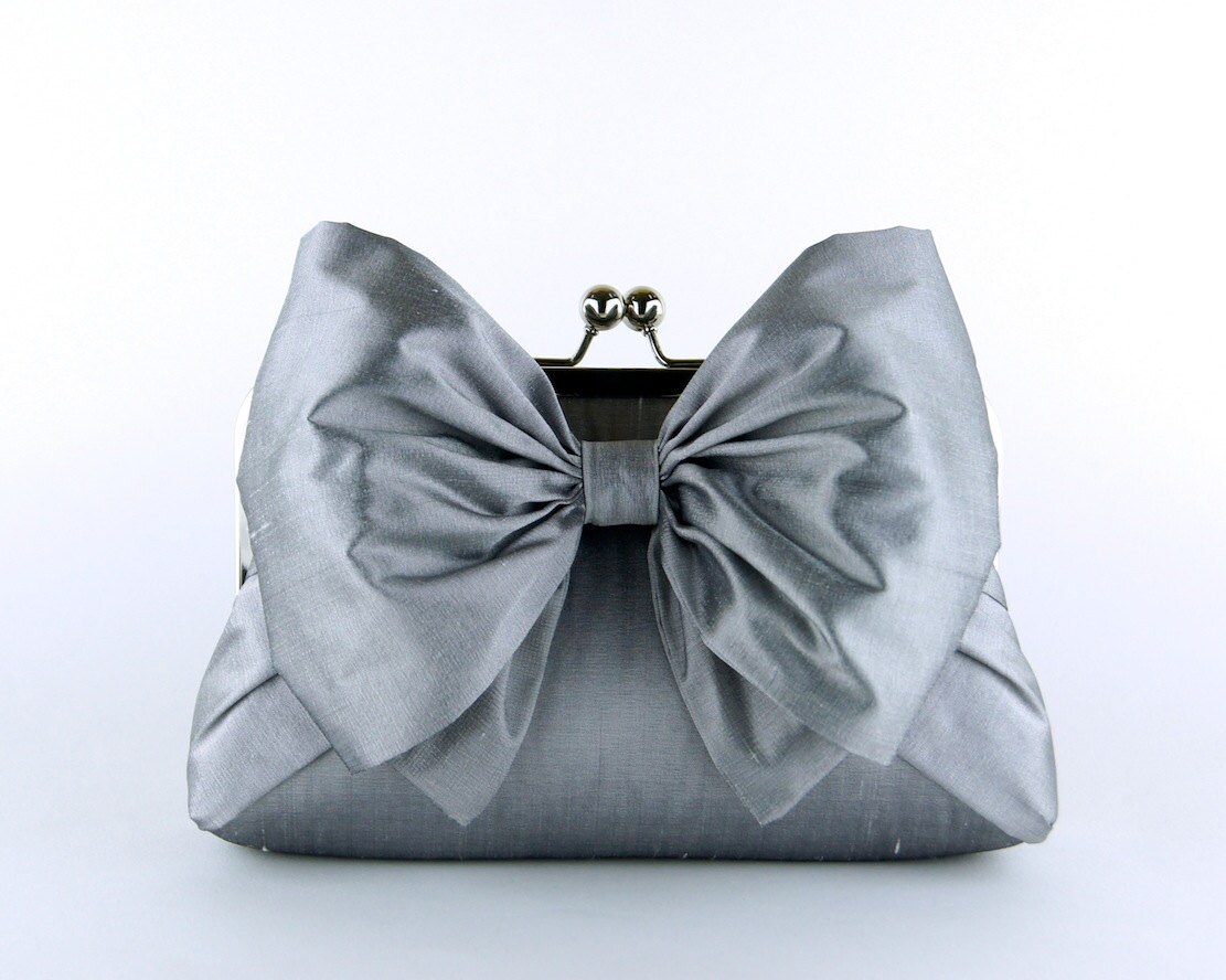 Silk Bow Clutch in Silver wedding clutch wedding bag | Etsy