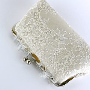 Bridal clutch, Chantilly Lace Silk Clutch in Ivory on Champagne, wedding clutch, wedding bag, Bridal clutch image 8