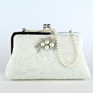 Silk Lace Clutch with Brooch, Bridal clutch, Wedding purse, Wedding clutch image 1